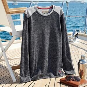 Tommy Bahama French Terry Pullover Sweater Gray Cotton Blend Casual Mens Medium